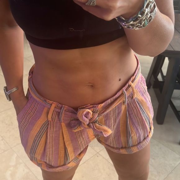 Free People SUNGAZE Women's Pink and Orange Shorts Yarn Tie Shorts - Picture 2 of 5
